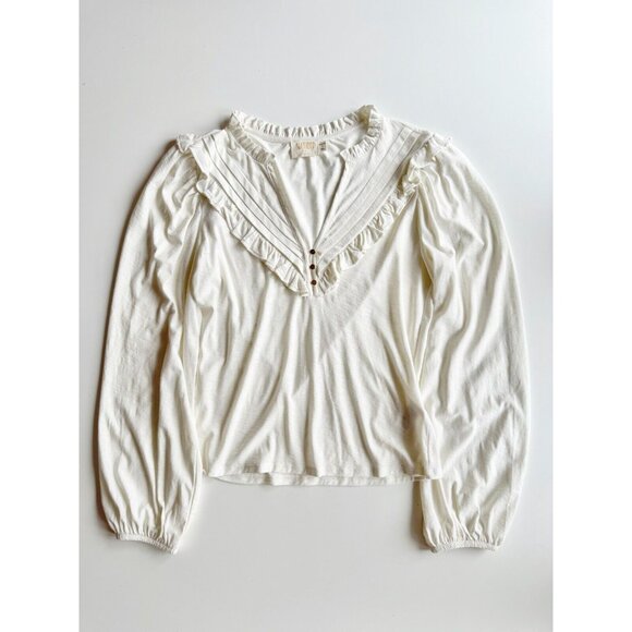 NATION LTD Quintana Ivory Cotton Jersey V-Neck Long Sleeve T-Shirt Top, Size S - Picture 7 of 15